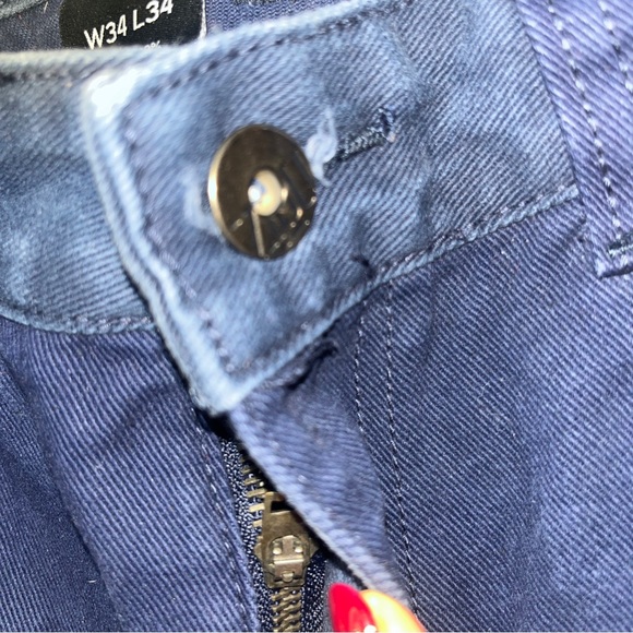 NOIZ Jeans 34 Blue Straight Leg Moto Ribbed Dark Wash Biker Street Faded Men 34 - Picture 9 of 15